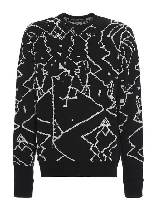 Geometrical intarsia crew neck