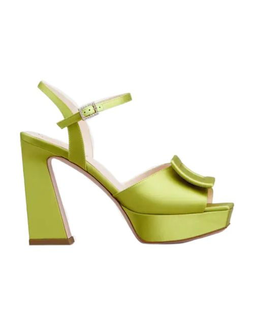 Covered Buckle Platform Sandals in Satin