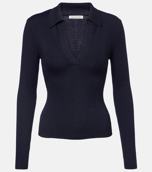 Austin ribbed-knit wool polo sweater