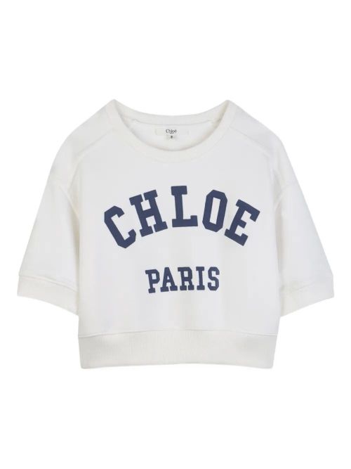 Logo-Embroidery Short-Sleeved Cropped Sweatshirt