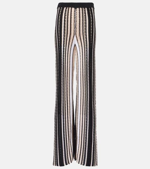 Striped cotton-blend straight pants