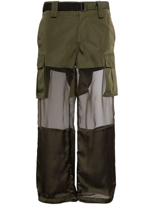 Sheer-panel cargo trousers - Green