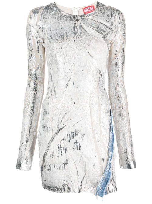 Devoré denim-panel minidress - White