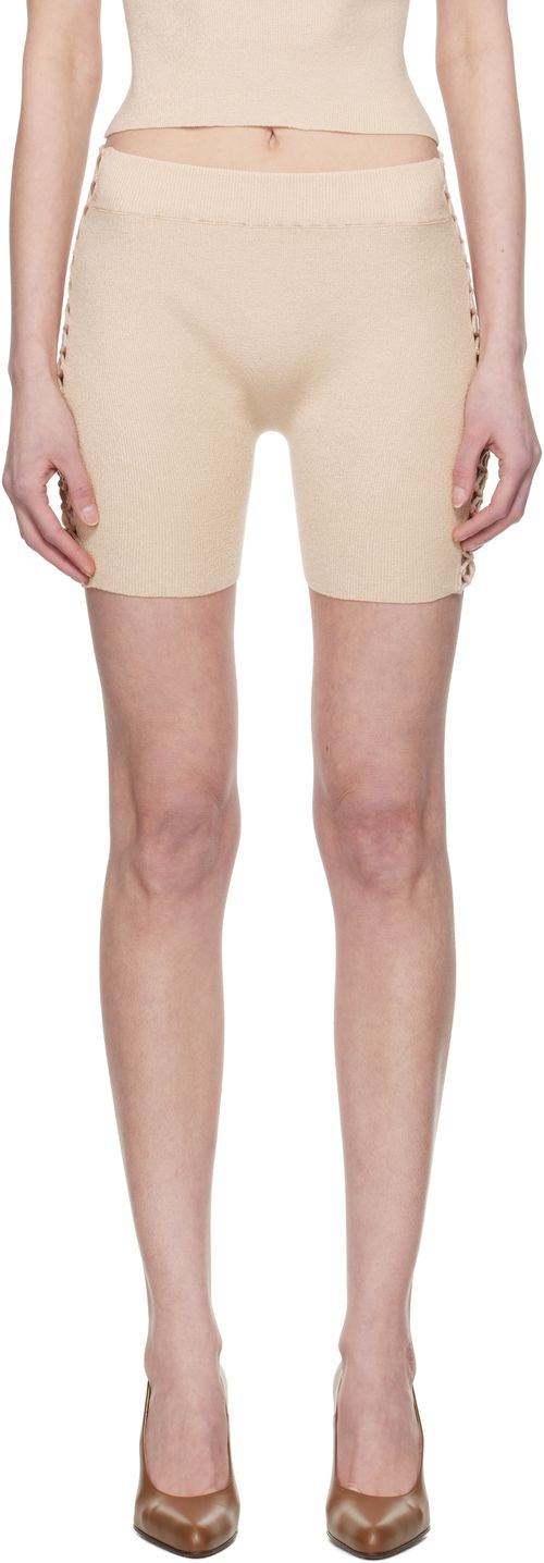 Isa Boulder SSENSE Exclusive Beige Ribbed High Waist Shorts