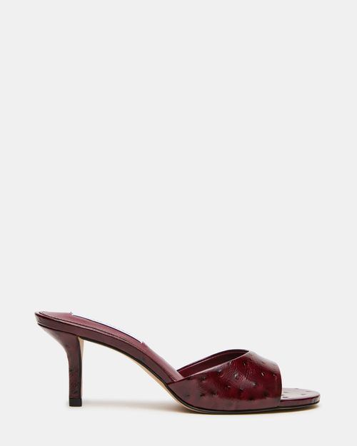 Steve Madden Women's Kendrix Ostrich Dark Cherry Leather Mule Heels - Wine