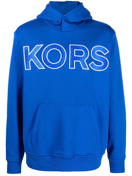 Logo-embossed cotton hoodie - Blue