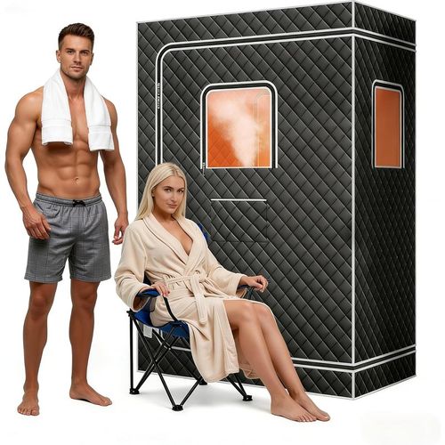 Garvee 2-Person Portable Steam Sauna Tent with 4L 1500W Steamer, 9 Heat Levels, 99-Min Timer, Remote Control and 2 Folding Chairs, 47 × 32 × , Dark Gray