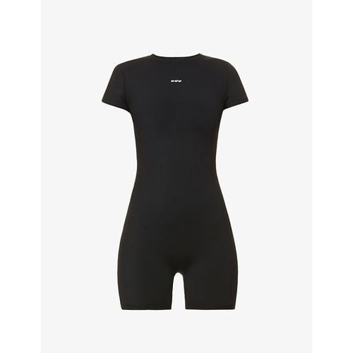 Womens Black Ultimate Brand-print Stretch-woven Playsuit