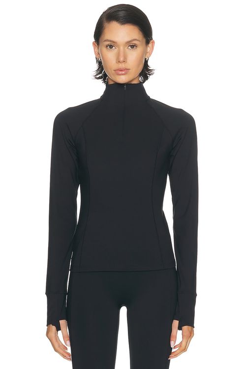 Beyond Yoga Fleeceback Quarter Zip Pullover Top in Black - Black. XS also in L