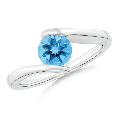 Angara 0.95 Carat Bar-Set Solitaire Round Swiss Blue Topaz Bypass Ring in Platinum