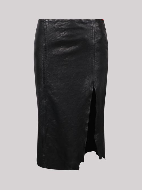 L-Rupa Leather Midi Skirt