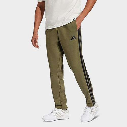 Men's ESSENTIALS 3-STRIPES FLEECE OPEN HEM PANTS in olive strata/black