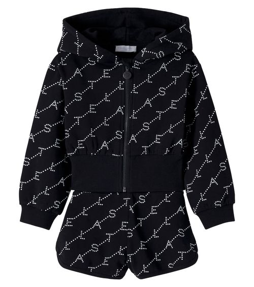 Logo cotton fleece hoodie and shorts set