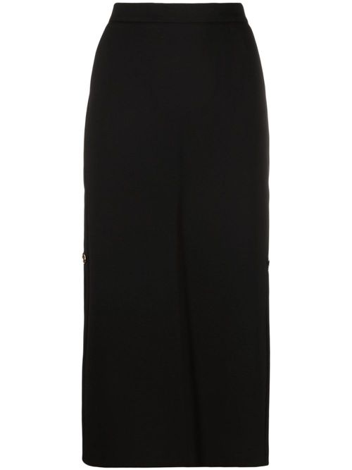 Logo-engraved button high-waisted skirt - Black