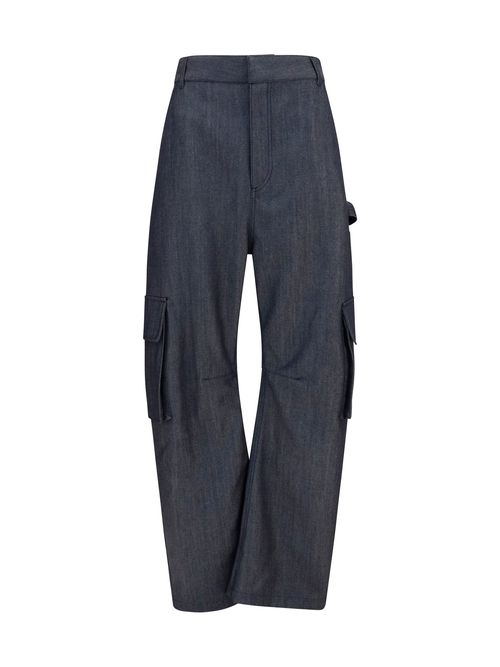Wool Denim-Print Cargo Pants — Navy