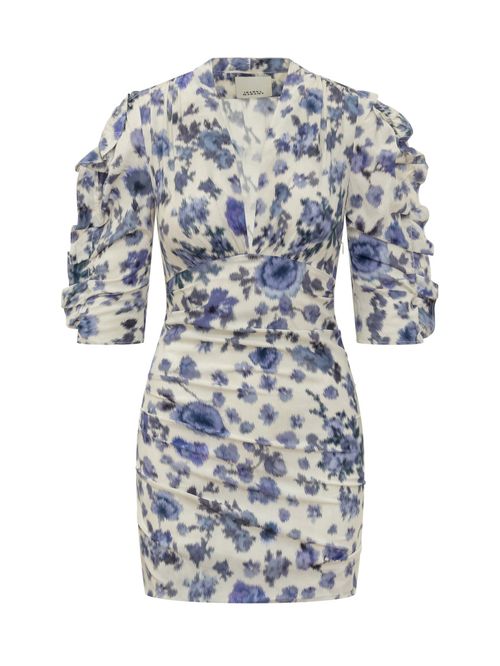 Blue Floral V Neck Mini Dress