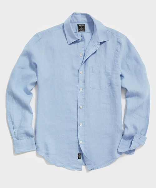 Slim Fit Sea Soft Irish Linen Shirt in Blue Tide