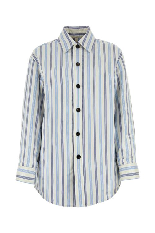 Silk Padded Striped Shirt — Blue