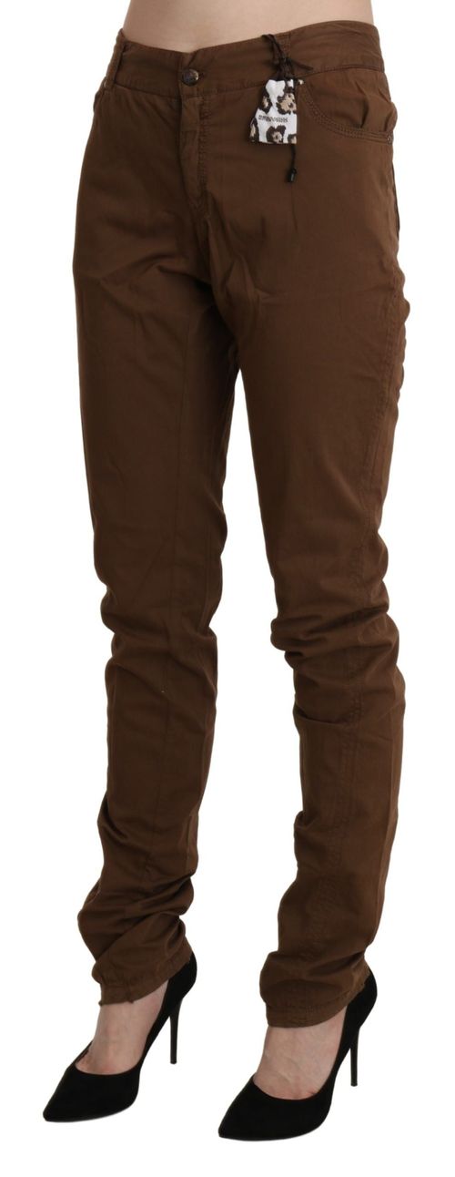High Waist Skinny Cotton Trousers — Brown