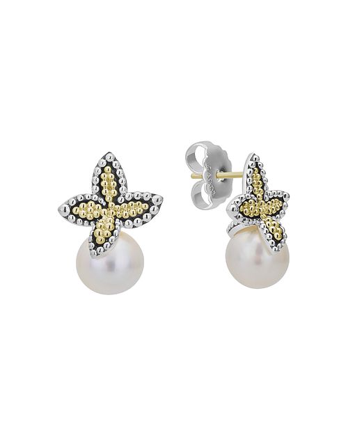 Cultured Freshwater Pearl Luna Floral Earrings in 18K Gold & Sterling Silver