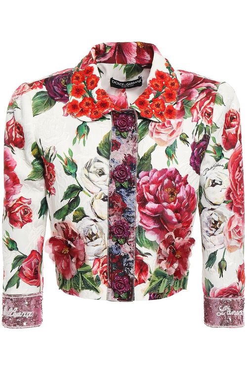 Cropped embellished floral-print cotton-blend jacquard jacket - White - IT 42