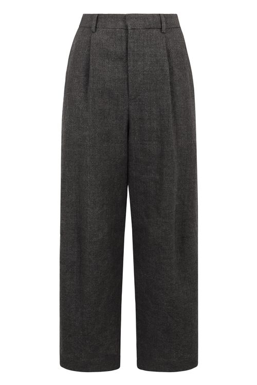 Wide-Pleat Wool-Blend Trousers with Back Welt Pockets