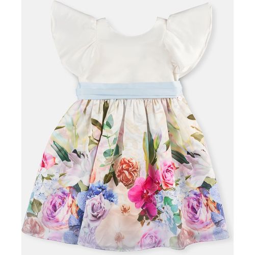Angel & Rocket Girls Sylvie Border Print Ruffle Shoulder Dress - White - 7Y