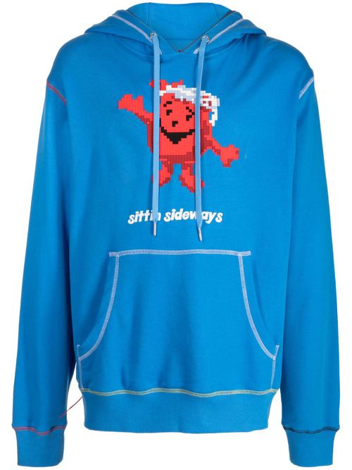 Sitting Sideways graphic-print cotton hoodie - Blue