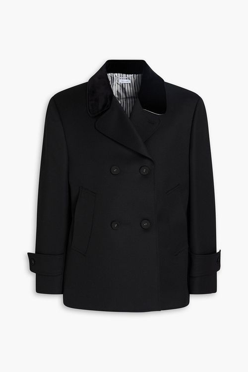Double-breasted wool-twill blazer - Black - 4