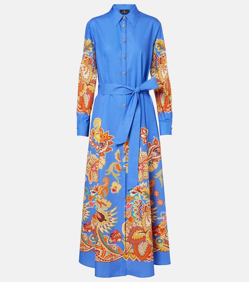 Belted paisley cotton maxi dress