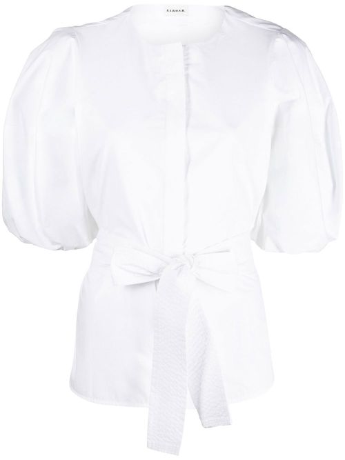 Puff-sleeve belted shirt - White