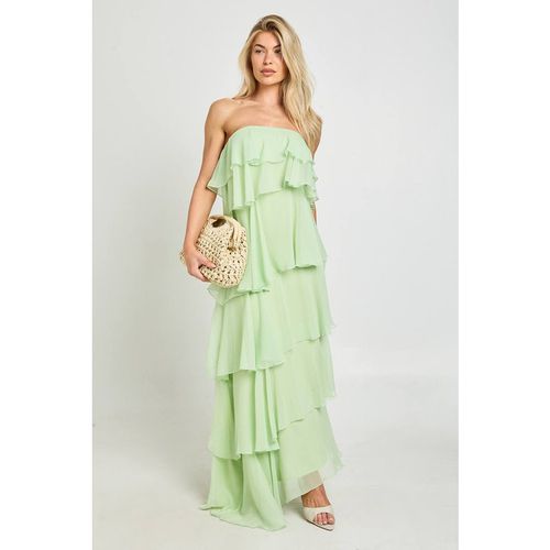 Boohoo Women's Chiffon Multi Layered Maxi Dress in Soft Lime