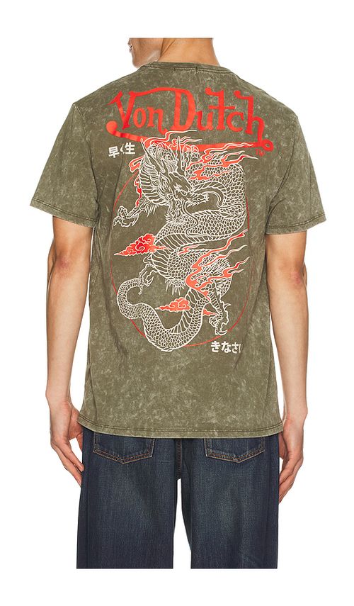 Von Dutch Dragon Washed Tee in Green. M. Also in L, S, XL/1X