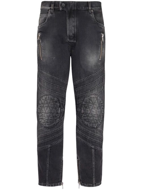 Mid-rise straight-leg biker jeans - Black