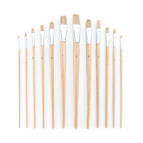 RSET-9601 | 12pc White Bristle Long Handle Flat Brush Set
