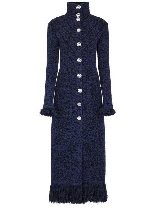 Single breasted coat with frayed detailing - Blue