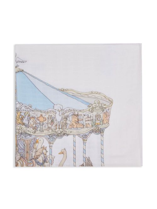 Illustration-print organic cotton blanket - White
