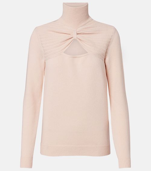 Cutout gathered virgin wool turtleneck sweater