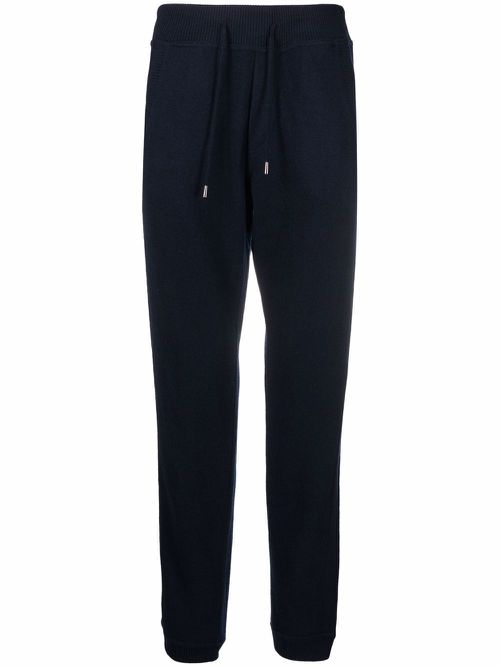 Drawstring-waist wool track trousers - Blue