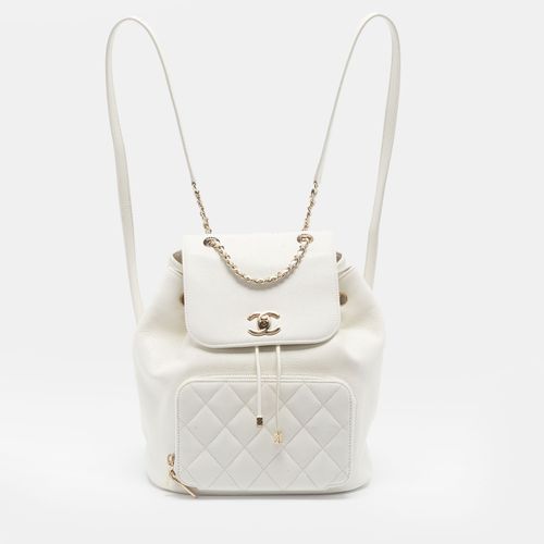 Chanel Business Affinity White Quilted Caviar Leather Backpack