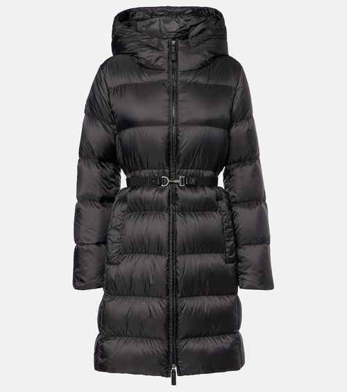 Belted quilted down coat