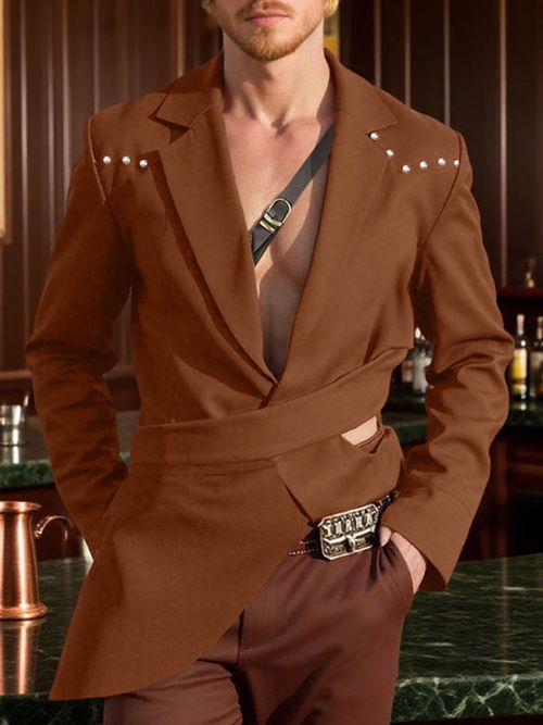 Men's Irregular Hollow Out Casual Long Sleeve Blazer SKUL22299 - Brown / S