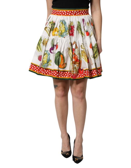Vegetable-Print Poplin Skirt — White