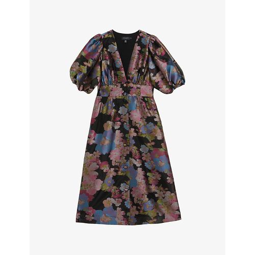 Womens Black Matsea Button-front Floral-jacquard Woven Midi Dress 14