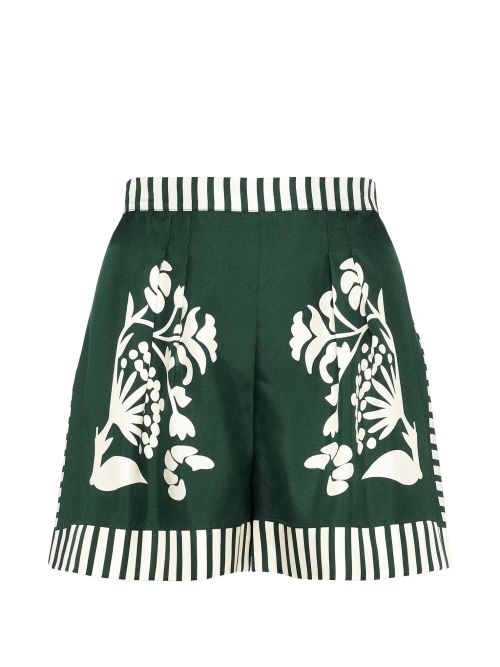 Floral-Print Striped Shorts — Green