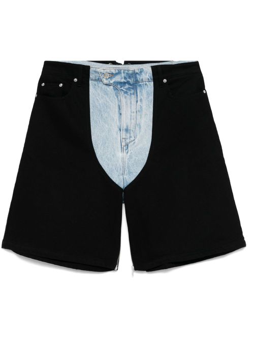 Bi-color laced denim shorts - Black