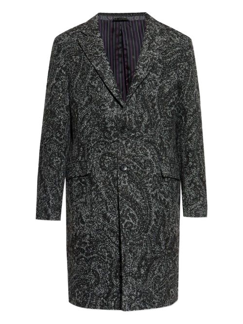 Paisley-patterned long coat - Black