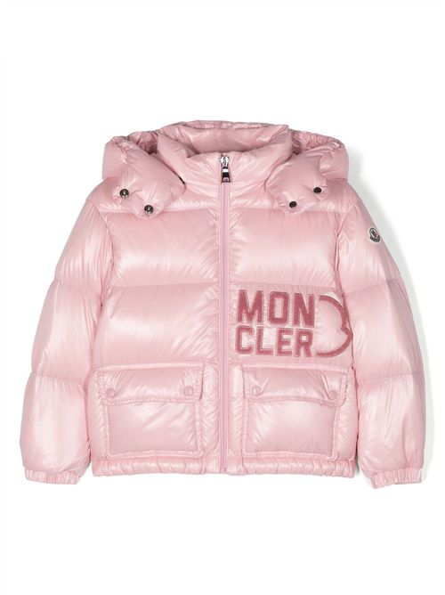 Logo-embroidered hooded padded jacket - Pink