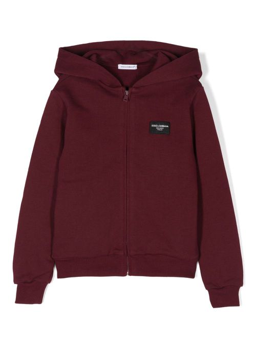 Logo-appliqué zipped hoodie - Red