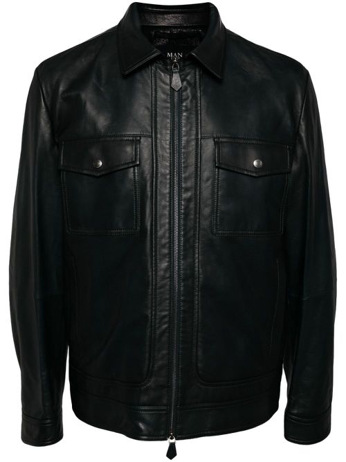Two-way zip leather jacket - Black